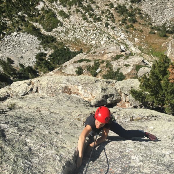 Laura Duncan on Guide’s Wall, Cascade Canyon.