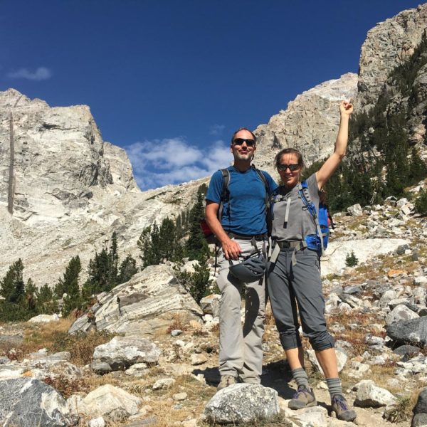 Jim and Laura descending after summiting the Grand Teton.
