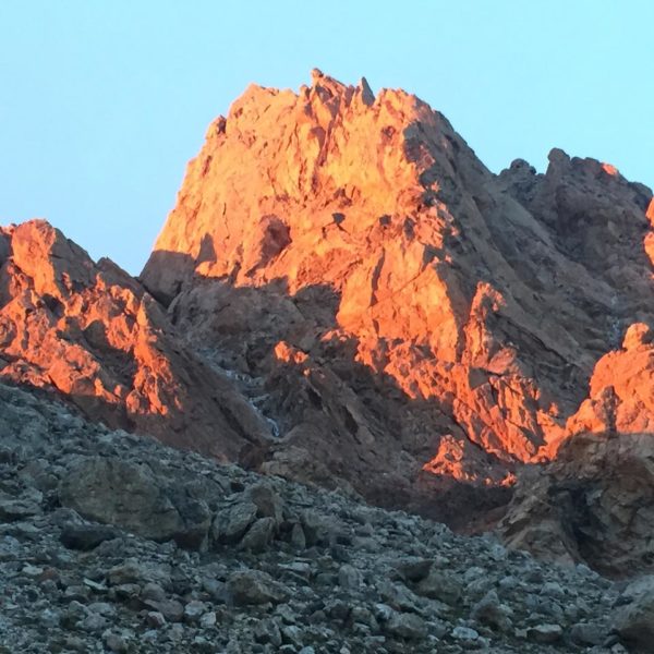 Sunset on the Grand Teton from the Lower Saddle.